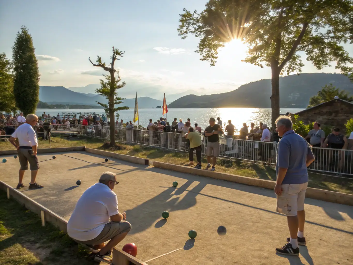 A photograph capturing a local pétanque tournament in Roquefort-des-Corbières, highlighting the competitive spirit and community involvement.